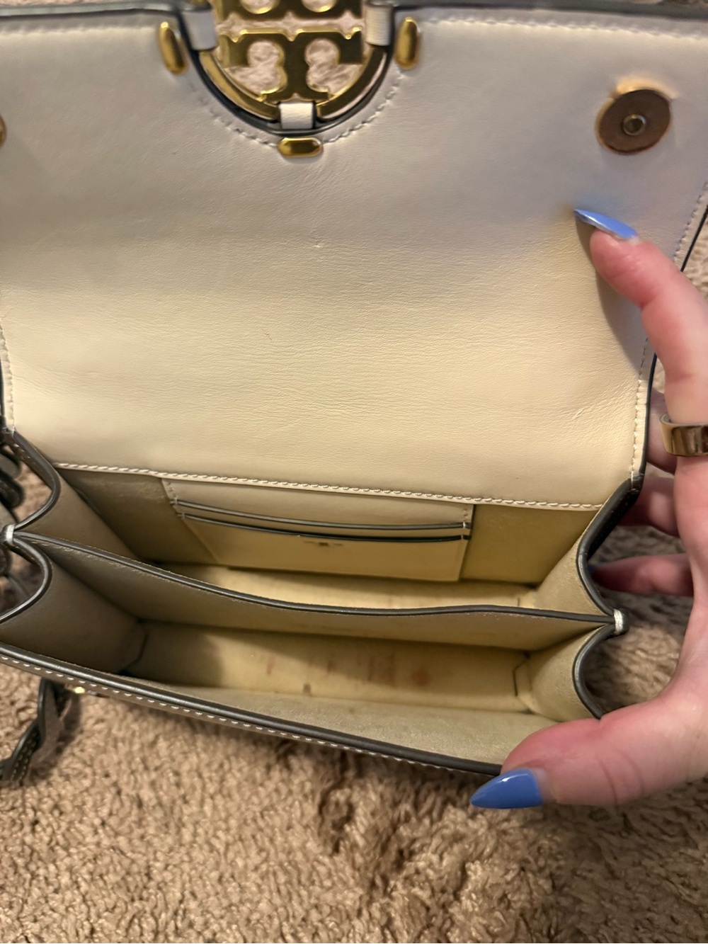 Tory Burch Miller Flap Shoulder Bag in Cream and Brown - Picture 4 of 5